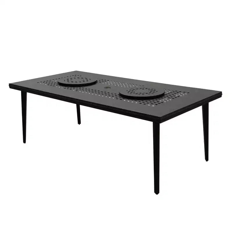 Ensemble de salle à manger d'extérieur 9 pièces avec grande table rectangulaire en aluminium maillé orné moderne de 84 po et chaises à carreaux - Noir - Oakland Living