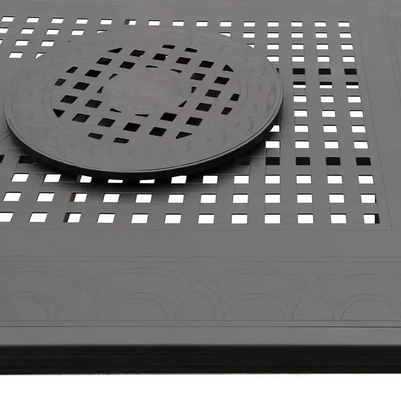 Ensemble de salle à manger d'extérieur 9 pièces avec grande table rectangulaire en aluminium maillé orné moderne de 84 po et chaises à carreaux - Noir - Oakland Living