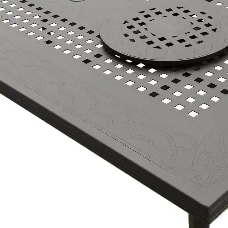 Ensemble de salle à manger d'extérieur 9 pièces avec grande table rectangulaire en aluminium maillé orné moderne de 84 po et chaises à carreaux - Noir - Oakland Living