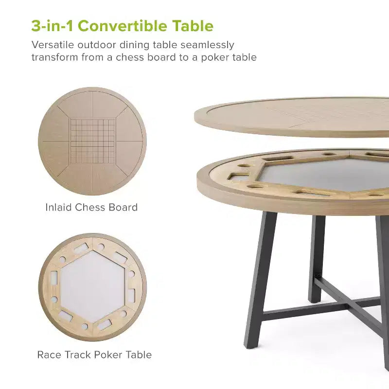 Greemotion 5 pièces Lyon ensemble repas d'extérieur convertible 3-en-1 avec chaises rembourrées marron : aluminisé, résistant aux UV, 4 places