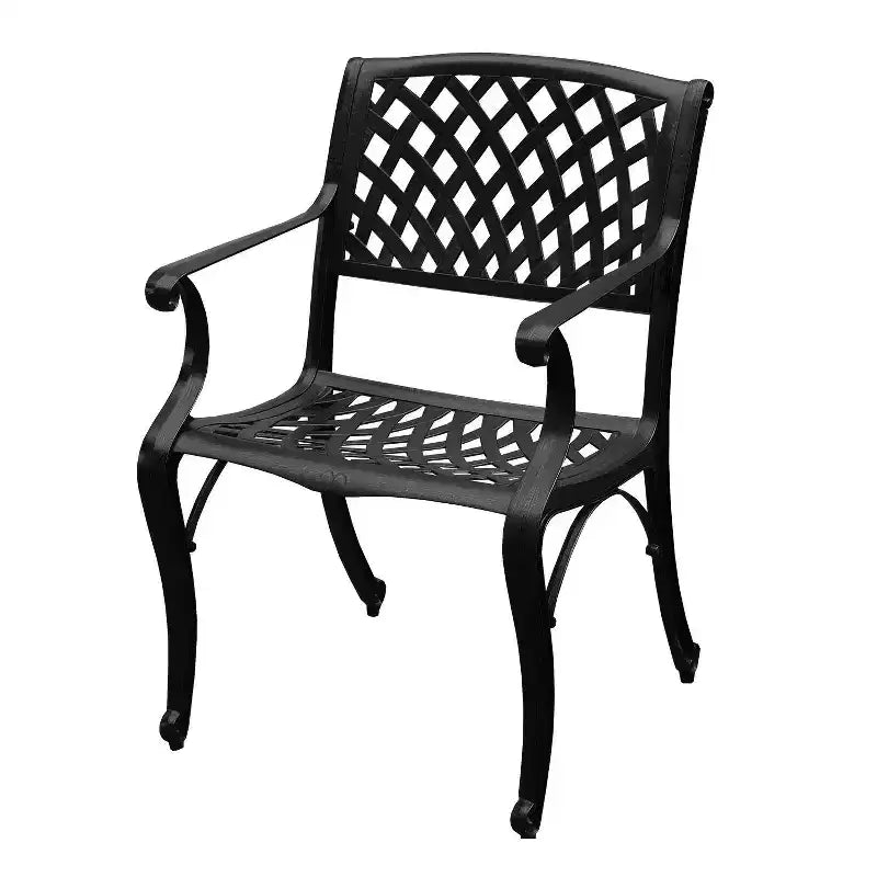 Ensemble de salle à manger d'extérieur 9 pièces avec grande table rectangulaire en aluminium à maille ornée moderne de 213 cm et chaises modernes - Noir - Oakland Living