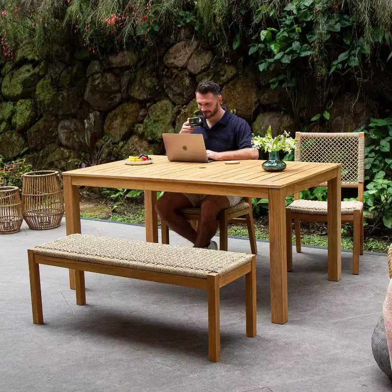 Sonoma Lane 4pc Eola Teak Wood Outdoor Patio Dining Set with Honey Wicker Brown - Weather-Resistant