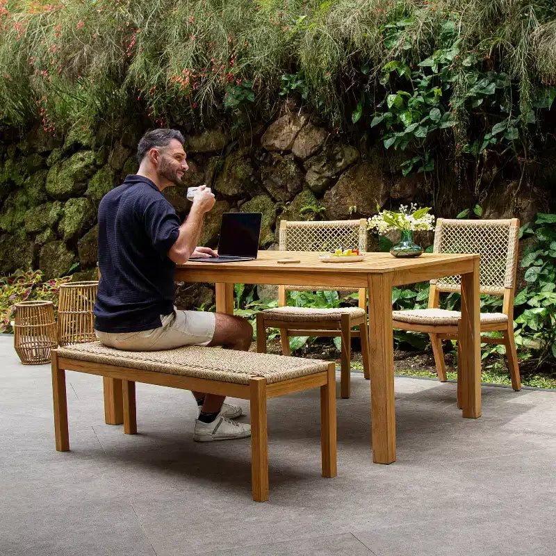 Sonoma Lane 4pc Eola Teak Wood Outdoor Patio Dining Set with Honey Wicker Brown - Weather-Resistant