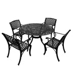 Oakland Living 5pc Patio Dining Set: UV-Resistant Aluminum Furniture, 48" Round Table with Umbrella Hole, 4 Arm Chairs