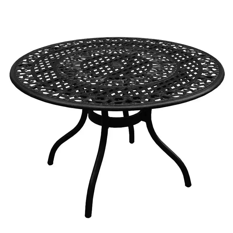 Ensemble de salle à manger de patio 5 pièces Oakland Living : Mobilier en aluminium résistant aux UV, table ronde de 48 pouces avec trou pour parasol, 4 fauteuils
