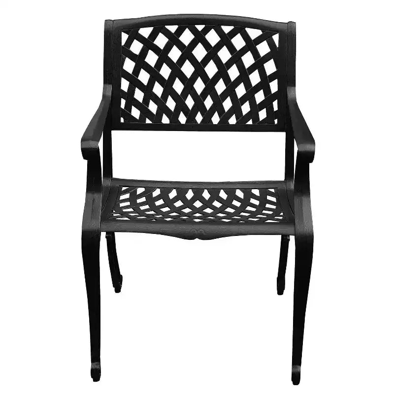 Ensemble de salle à manger de patio 5 pièces Oakland Living : Mobilier en aluminium résistant aux UV, table ronde de 48 pouces avec trou pour parasol, 4 fauteuils