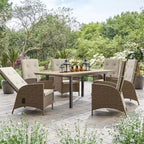 Ensemble de salle à manger d'extérieur 7 pièces Greemotion Mackay en bois de teck avec rallonge papillon intégrée et chaises inclinables marron