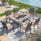 7pc Outdoor Dining Set with Faux Wood Table with Umbrella Hole - Captiva Designs