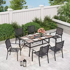 Ensemble de salle à manger d'extérieur 7 pièces avec table en faux bois avec trou pour parasol - Captiva Designs
