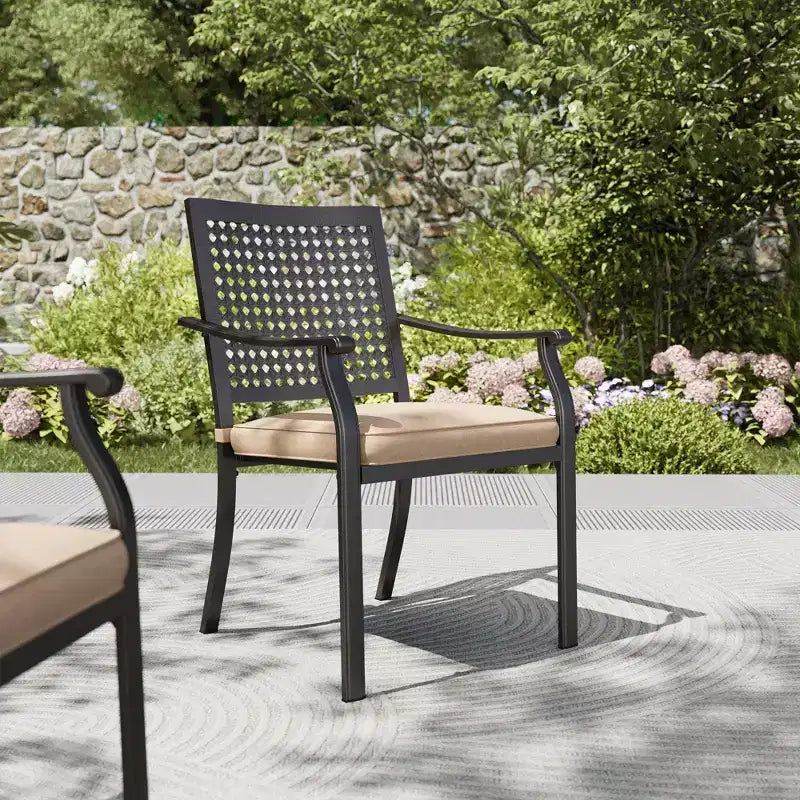 Ensemble de salle à manger d'extérieur 7 pièces avec table en faux bois avec trou pour parasol - Captiva Designs