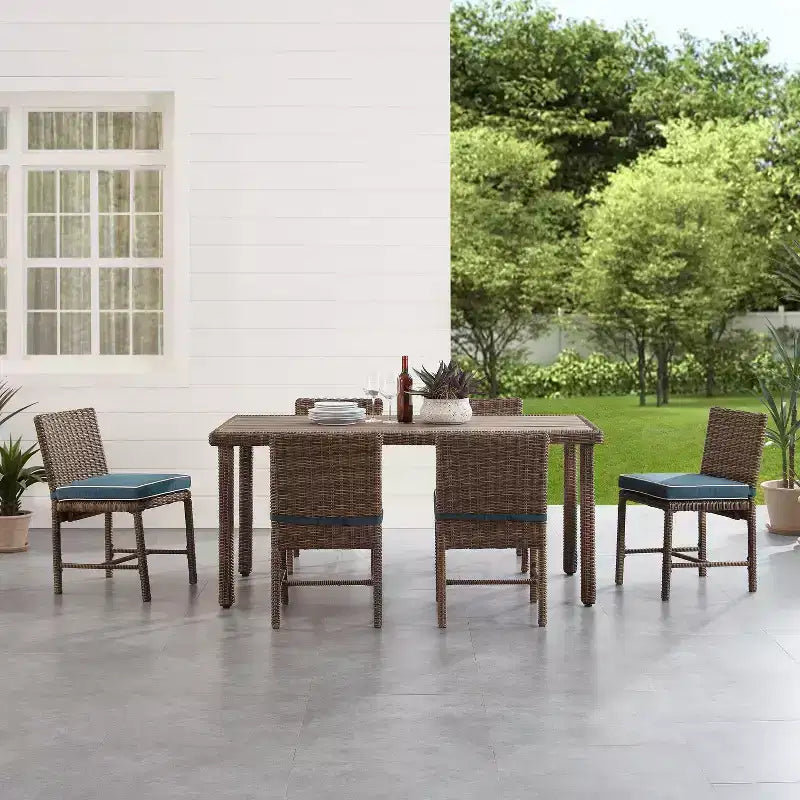 7pc Bradenton Outdoor Steel Dining Set Navy/Weathered Brown - Crosley: With Removable Cushion Covers, UV-Resistant