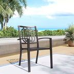 Ensemble de salle à manger d'extérieur 8 pièces avec table à plateau à lattes en métal et chaises en fer forgé - Noir/Beige - Captiva Designs