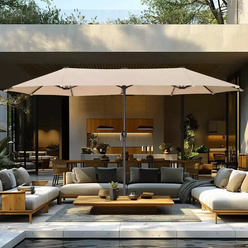 Ensemble de salle à manger d'extérieur 8 pièces avec table à plateau à lattes en métal et chaises en fer forgé - Noir/Beige - Captiva Designs