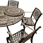 Ensemble de salle à manger 7 pièces pour terrasse avec table ronde en aluminium maillée ornée traditionnelle de 150 cm avec plateau tournant - Bronze - Oakland Living : Résistant aux UV