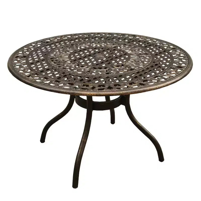 Ensemble repas de patio 5 pièces, table ronde en aluminium à treillis maillé traditionnel de 48 po, finition bronze résistante aux UV - Oakland Living : Sièges d'extérieur pour quatre