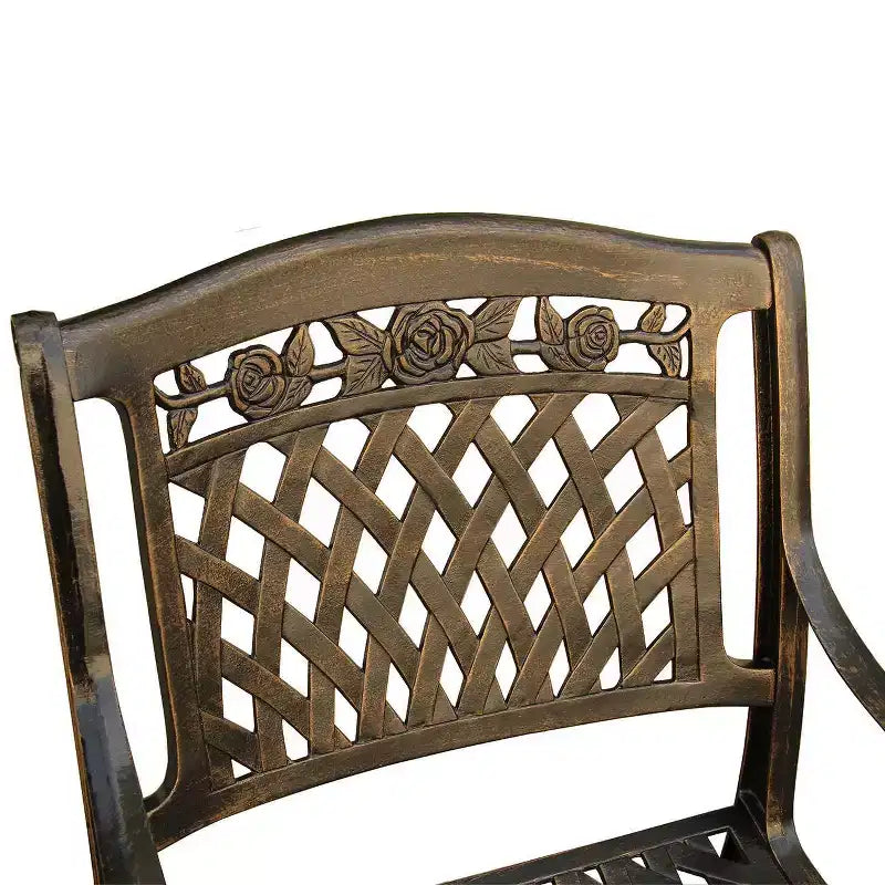 Ensemble repas de patio 5 pièces, table ronde en aluminium à treillis maillé traditionnel de 48 po, finition bronze résistante aux UV - Oakland Living : Sièges d'extérieur pour quatre