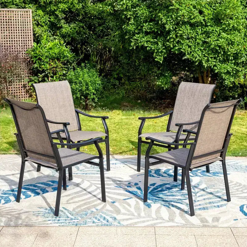 Ensemble de salle à manger d'extérieur 5 pièces avec chaises rembourrées en textilène et table ronde en métal - Gris/Noir - Captiva Designs : Salon de jardin robuste et résistant à l'eau pour 4 personnes