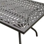7pc Patio Dining Set with 68" Modern Ornate Outdoor Mesh Aluminum Rectangular Table & Modern Chairs - Black - Oakland Living: UV-Resistant
