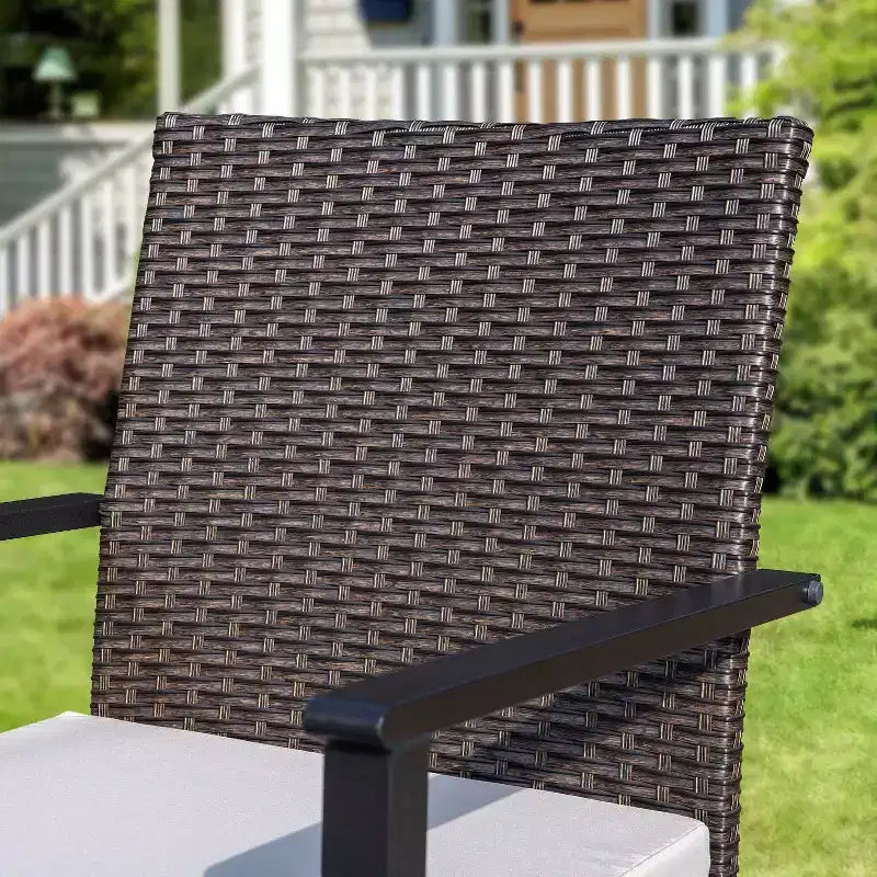 Ensemble de salle à manger d'extérieur 9 pièces avec table extensible et chaises en rotin tressé - Beige - Captiva Designs : Cadre en acier thermolaqué, résistant aux intempéries