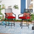 Ensemble de bar d'extérieur 3 pièces avec tabourets pivotants et table carrée en métal avec trou pour parasol - Captiva Designs : Salon de jardin avec coussins