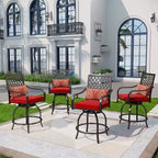 Ensemble de bar d'extérieur 3 pièces avec tabourets pivotants et table carrée en métal avec trou pour parasol - Captiva Designs : Salon de jardin avec coussins