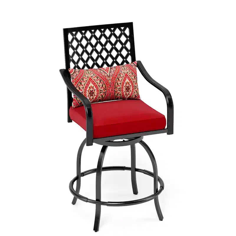 Ensemble de bar d'extérieur 3 pièces avec tabourets pivotants et table carrée en métal avec trou pour parasol - Captiva Designs : Salon de jardin avec coussins
