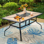 Ensemble de salle à manger extérieur 7 pièces avec chaises pivotantes avec coussins d'assise et de dossier et table en faux bois avec cadre en métal et trou pour parasol - Captiva Designs