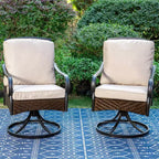 Ensemble de salle à manger extérieur 7 pièces avec chaises pivotantes avec coussins d'assise et de dossier et table en faux bois avec cadre en métal et trou pour parasol - Captiva Designs
