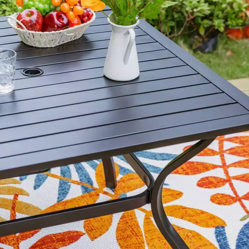 Ensemble repas de jardin 5 pièces avec chaises en toile de fronde et table carrée en aluminium thermolaqué - Captiva Designs : Ensemble de patio résistant aux intempéries