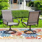 Ensemble repas d'extérieur 8 pièces avec table à plateau à lattes métalliques avec trou pour parasol et chaises pivotantes - Gris/Beige - Captiva Designs