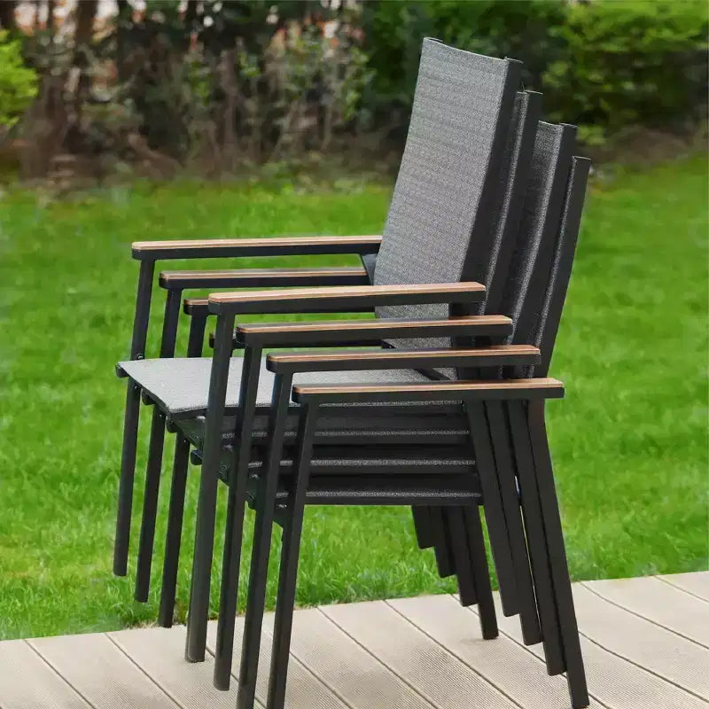 7pc Patio Set with Steel Table & Aluminum Sling Chairs: Weather-Resistant, Stackable - Captiva Designs