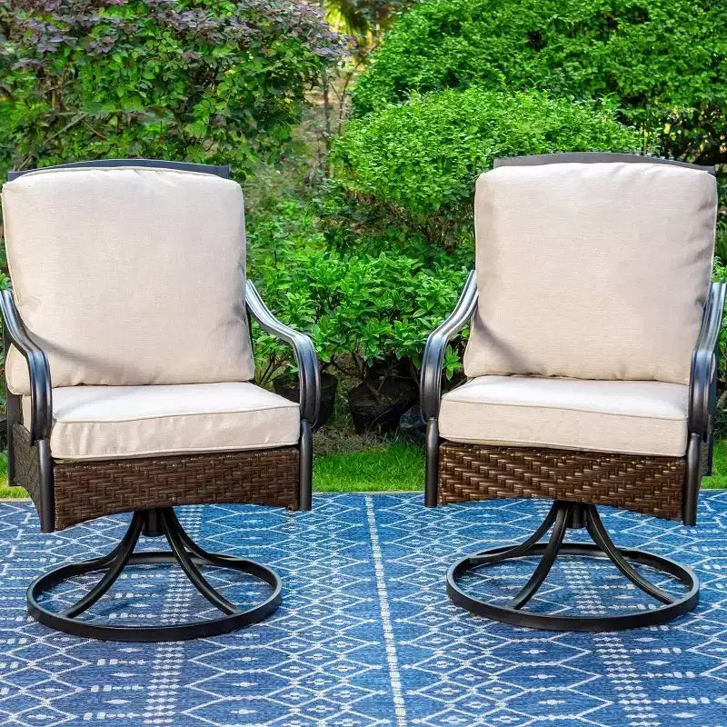Ensemble de salle à manger d'extérieur 7 pièces avec chaises pivotantes et grande table rectangulaire en métal avec trou pour parasol - Captiva Designs : Revêtement E, résistant aux intempéries