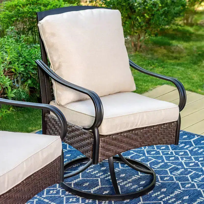 Ensemble de salle à manger d'extérieur 7 pièces avec chaises pivotantes et grande table rectangulaire en métal avec trou pour parasol - Captiva Designs : Revêtement E, résistant aux intempéries