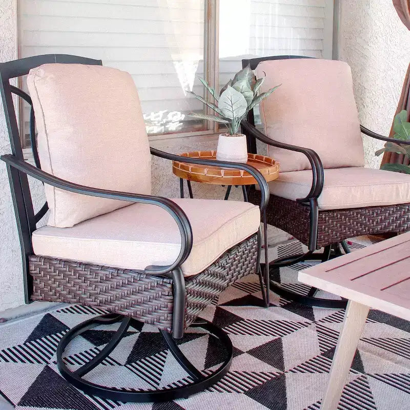 Ensemble de salle à manger d'extérieur 7 pièces avec chaises pivotantes et grande table rectangulaire en métal avec trou pour parasol - Captiva Designs : Revêtement E, résistant aux intempéries