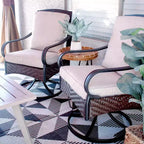 Ensemble de salle à manger d'extérieur 7 pièces avec chaises pivotantes et grande table rectangulaire en métal avec trou pour parasol - Captiva Designs : Revêtement E, résistant aux intempéries