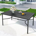 Ensemble de salle à manger d'extérieur 7 pièces avec chaises pivotantes et grande table rectangulaire en métal avec trou pour parasol - Captiva Designs : Revêtement E, résistant aux intempéries