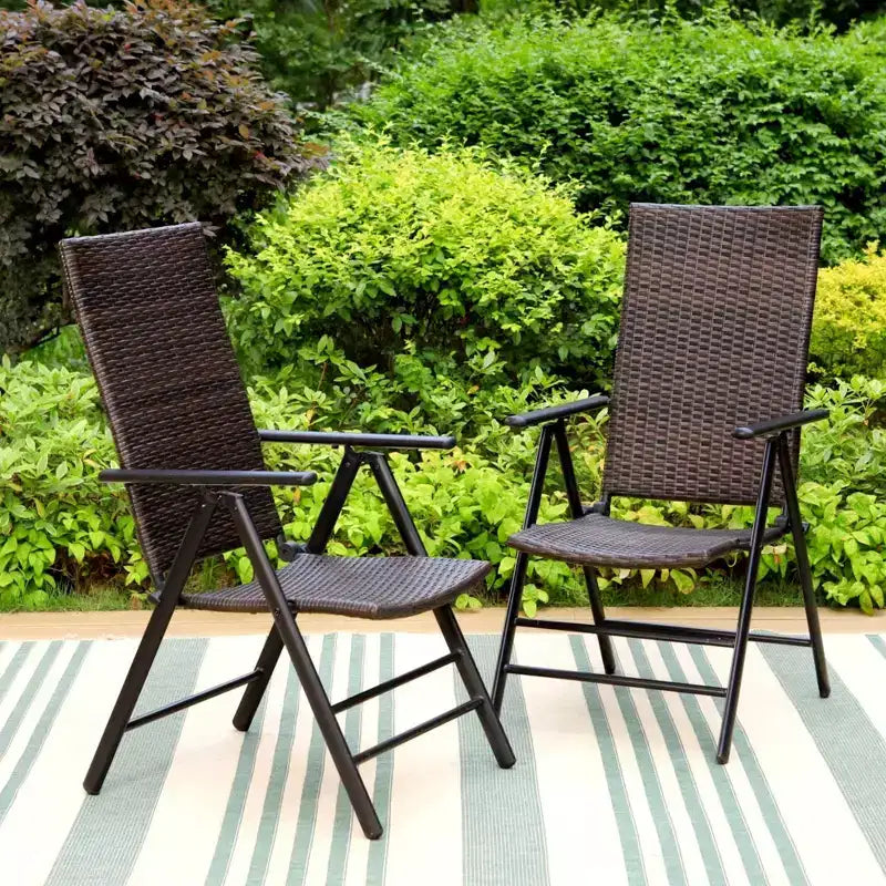 7pc Outdoor Dining Set with 7 Position Adjustable Folding Wicker Chairs & Expandable Metal Table - Captiva Designs: No Cushion, Weather-Resistant