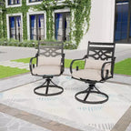 7pc Outdoor Dining Set: Black/Beige, Steel Frame, Water & Rust Resistant, 6 Arm Chairs, Rectangle Table, Patio Furniture