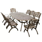 9pc Patio Dining Set with 95" Modern Mesh Lattice Aluminum Oval Table & Arm Chairs - Bronze - Oakland Living: UV-Resistant, Weatherproof