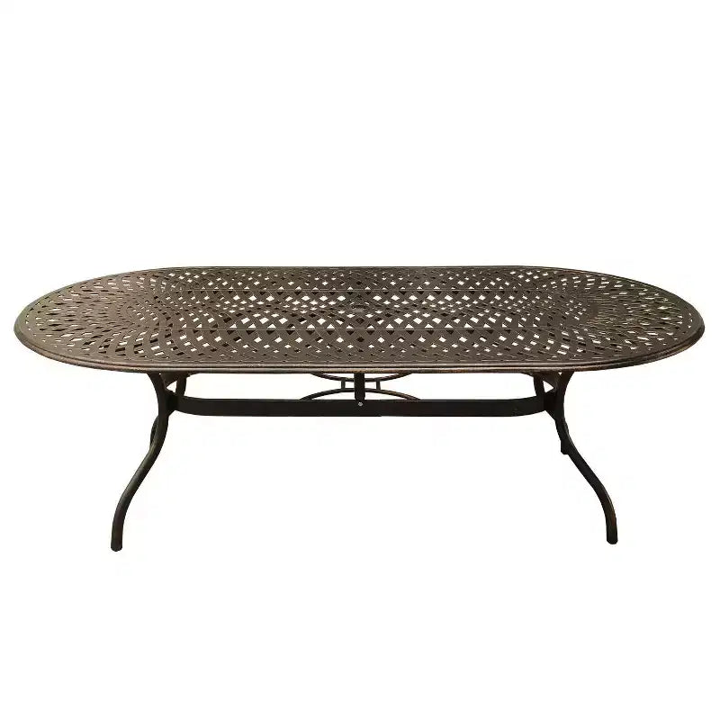 Ensemble de salle à manger 9 pièces avec table ovale en aluminium à treillis maillé moderne de 241 cm et chaises à accoudoirs - Bronze - Oakland Living : Résistant aux UV, Résistant aux intempéries