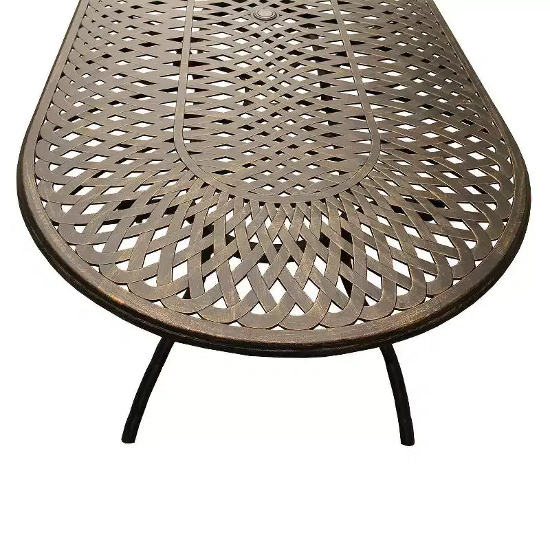 Ensemble de salle à manger 9 pièces avec table ovale en aluminium à treillis maillé moderne de 241 cm et chaises à accoudoirs - Bronze - Oakland Living : Résistant aux UV, Résistant aux intempéries