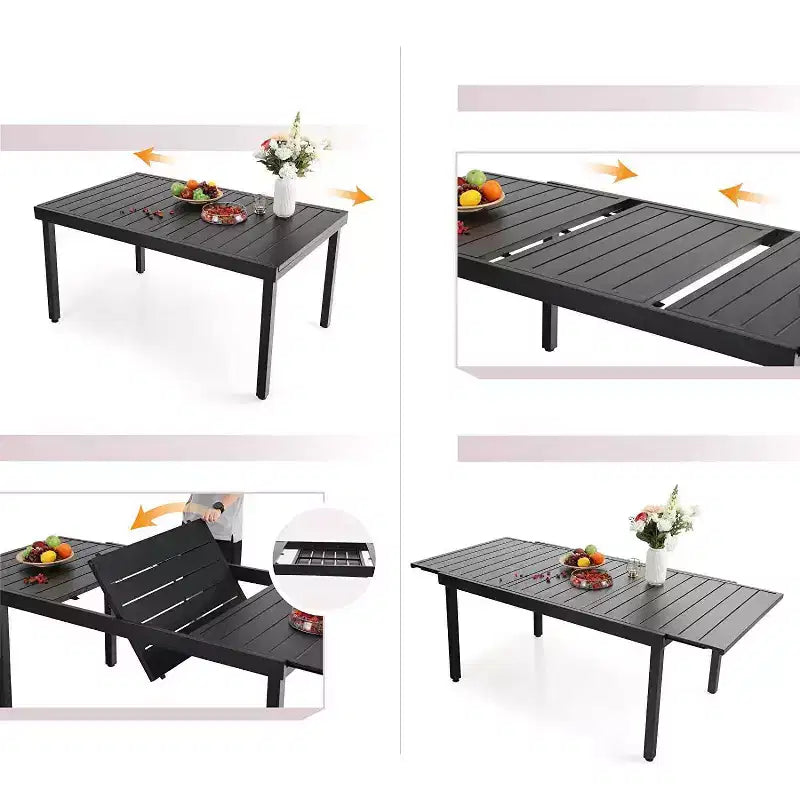 7pc Outdoor Dining Set with 7 Position Folding Chairs with Expandable Metal Table - Captiva Designs: Weather-Resistant Patio Furniture
