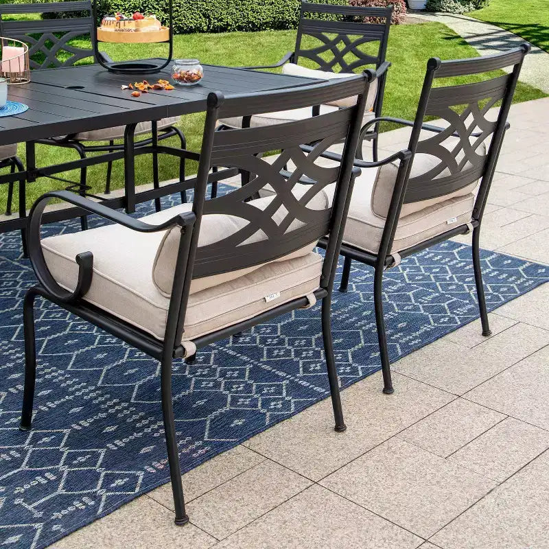 7pc Outdoor Dining Set with Chairs with Cushions & Large Metal Table with Umbrella Hole - Captiva Designs