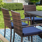 7pc Patio Dining Set with Rectangle Table with 2.6" Umbrella Hole & Rattan Wicker Arm Chairs - Black - Captiva Designs