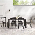 Ensemble repas d'extérieur 7 pièces en métal Astrid - Noir mat - Crosley : résistant aux intempéries, 6 chaises sans accoudoirs, table rectangulaire avec trou pour parasol
