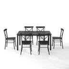 Ensemble repas d'extérieur 7 pièces en métal Astrid - Noir mat - Crosley : résistant aux intempéries, 6 chaises sans accoudoirs, table rectangulaire avec trou pour parasol