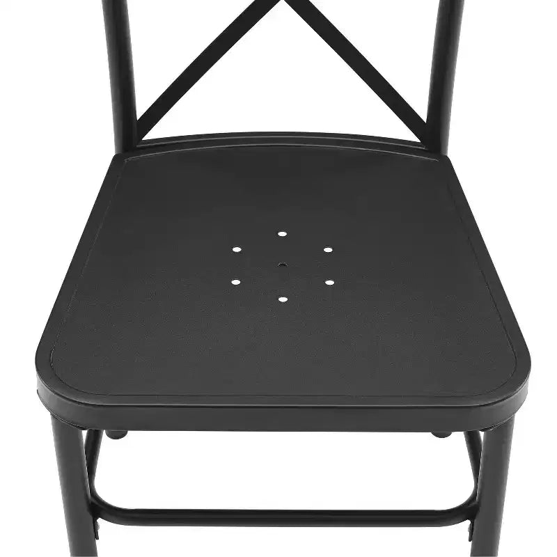 Ensemble repas d'extérieur 7 pièces en métal Astrid - Noir mat - Crosley : résistant aux intempéries, 6 chaises sans accoudoirs, table rectangulaire avec trou pour parasol