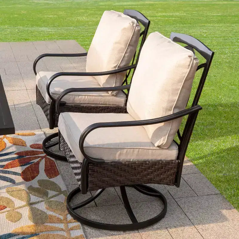 Captiva Designs 7pc Steel Outdoor Patio Dining Set with Swivel Chairs & Metal Table with Umbrella Hole Black