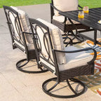 Captiva Designs 7pc Steel Outdoor Patio Dining Set with Swivel Chairs & Metal Table with Umbrella Hole Black