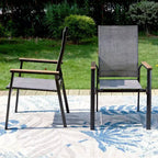 Ensemble de salle à manger extérieur 7 pièces avec table à lattes métalliques et trou pour parasol de 1,57 po et chaises en aluminium – Captiva Designs : Ensemble de patio résistant aux intempéries